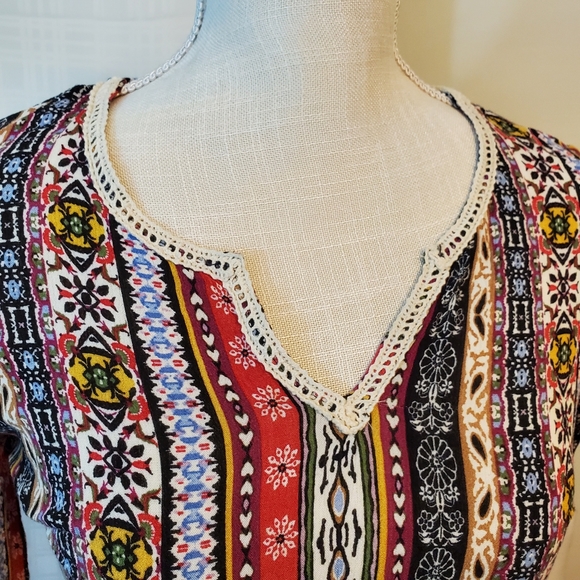 Living Doll boho pheasant shirt bell sleeve S - Picture 3 of 11